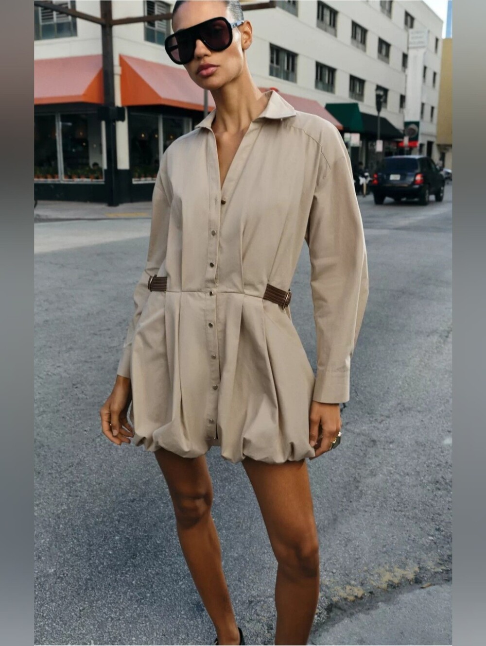 ZARA BEIGE SHORT BALLOON DRESS ❤️‍🔥❤️‍🔥❤️‍🔥